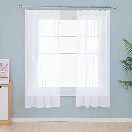 Deconovo Vorhang Voile Vorhangschals mit Kräuselband für Schiene Transparent Wohnzimmer, Weiß, 145x140 cm(HöhexBreite), 2er Set von Deconovo