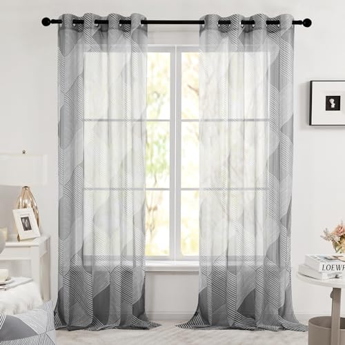 Deconovo Vorhang Voile mit Ösen Wohnzimmer Umweltfreundliche Pleat-Designermuster Vorhänge Transparente Ösenschal Kinderzimmer Gardinen Klassik, 245x140 cm(HöhexBreite), Dunkelgrau, 2er Set von Deconovo