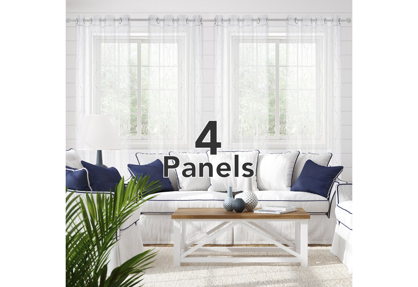 Deconovo Vorhang Vorhang Transparent Leinenoptik Ösenvorhang Voile Wohnzimmer 4er set, Vorhange mit silbernen Wellenmustern Deconovo Vorhang Vorhang Transparent Leinenoptik Ösenvorhang Voile Wohnzimmer 4er set, Vorhange mit silbernen Wellenmustern von Deconovo