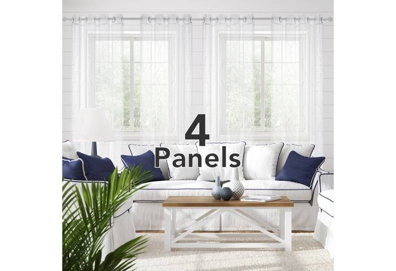 Deconovo Vorhang Vorhang Transparent Leinenoptik Ösenvorhang Voile Wohnzimmer 4er set, Vorhange mit silbernen Wellenmustern von Deconovo