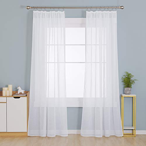 Deconovo Vorhang mit Kräuselband Wohnzimmer Stores Schal Transparent Gardinen für Schiene Schlafzimmer Leinenoptik, 229x140 cm(HöhexBreite), Weiß, 2er Set von Deconovo