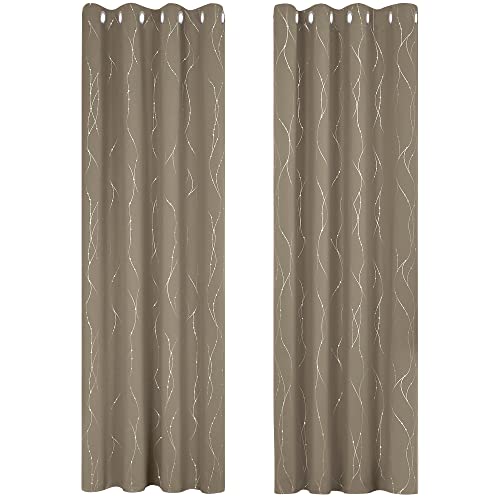 Deconovo Vorhang mit Ösen Schlafzimmer Blickdicht Ösenvorhng Thermogardinen, 245x140 cm(HöhexBreite), Taupe 2er Set von Deconovo