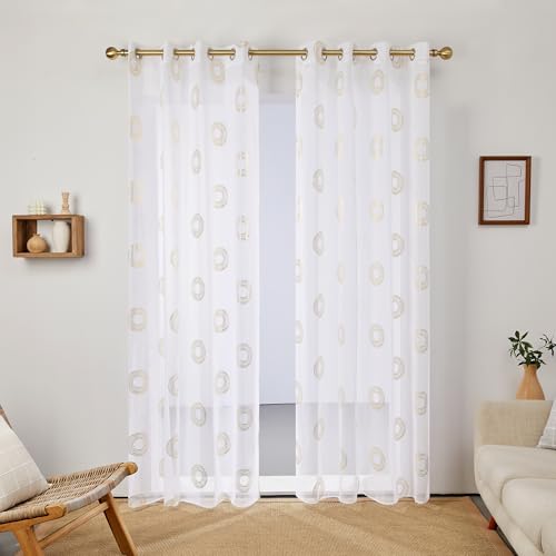 Deconovo Vorhangn mit Ösen Gardinen Transparent Vorhänge Wohnzimmer Voile Lichtdurchlässige Schlafzimmer Ösenschal mit Donut-Muster Ösenvorhang für Balkone und Terrassen, 290x140, Weiß, 2er Set von Deconovo