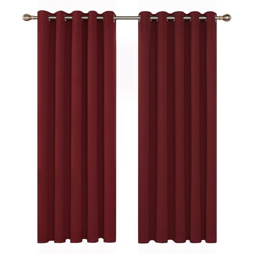 Deconovo Gardinen Verdunkelungsgardinen mit Kälteschutz Vorhang Verdunkelung Gardinen Wohnzimmer Fenstervorhang, 183x168 cm(HöhexBreite), Rot, 2er Set von Deconovo