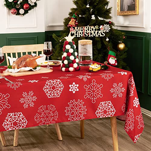 Deconovo Weihnachten Tischdecke Wasserabweisend Tischwäsche Lotuseffekt Tischtuch, 130x280 cm, Schneeflocke, 1 Stück von Deconovo