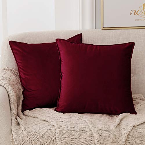 Deconovo Kissenbezug Samt Kissenbezüge Kissenhülle Dekorativ Einfarbig Sofakissen Kissenhüllen Couchkissen Zierkissenbezüge Kopfkissenbezug Dekokissen Sofa Couch Wohnzimmer, 45x45 cm, Weinrot, 2er Set von Deconovo