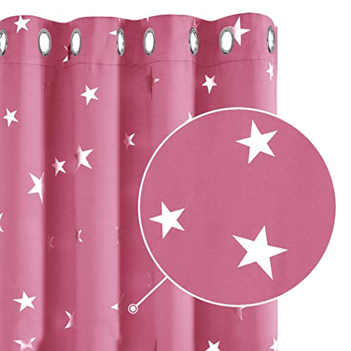 Deconovo gardinen Verdunkelung für Schlafzimmer Thermogardinen Dicke Vorhänge mit Ösen Vorhänge mit Muster Sterne, 160x132 cm(HöhexBreite), Rosa, 2er Set von Deconovo