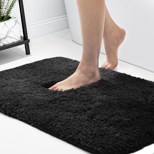 Deconovo rutschfeste Badematte waschbar Badematten Badezimmer Badteppich Hochflor Badvorleger rutschfest Duschvorleger für Dusche Badewanne und Toilette, 50x80 cm, Schwarz, 1 Stück von Deconovo