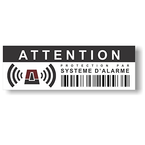 12 Stück Aufkleber "Attention - Protection par système d'alarme" - 10,5 x 3,5 cm - Hinweis auf Alarmanlage, außenklebend für Fensterscheiben, Haus, Auto, LKW, Baumaschinen,... von Decooo.be
