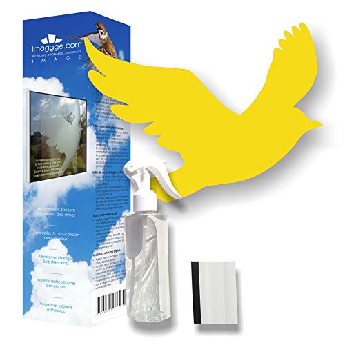 Decooo.be 22 Fenster-Warnvögel - Verhindert Vogelschlag - Set komplett mit Spray und Rakel - Selbstklebend greifvogel - Farbe : Gelb von Decooo.be