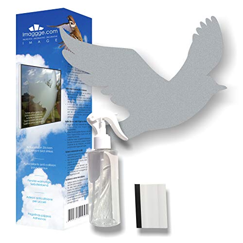 Decooo.be 22 Fenster-Warnvögel - Verhindert Vogelschlag - Set komplett mit Spray und Rakel - Selbstklebend greifvogel - Farbe : Grau Silber von Decooo.be