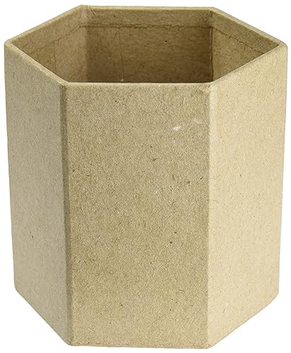 Décopatch AC794C Stifteköcher (aus Pappmaché, sechseckig, 8 x 8 x 7 cm, zum Verzieren und Personalisieren, ideal für Ihre Hausdeko) 1 Stück kartonbraun von Décopatch