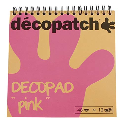Décopatch BLOC02O Décopad Block (praktisch und einfach zum Verwenden, 48 Blatt, 12 verschiedenen Motiven, 15 x 15cm, ideal für Ihre Pappmachés und Bastelprojekte) 1 Block rosa von décopatch