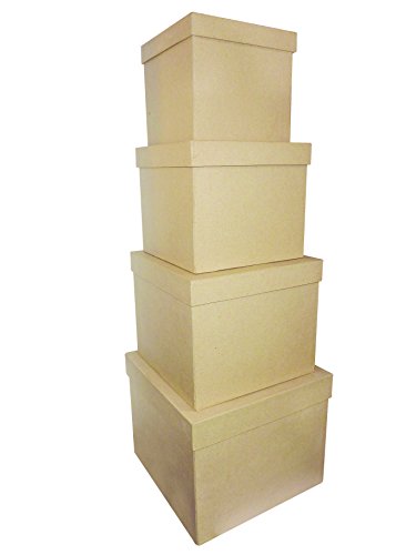 Decopatch BTS910C 4 Boxen quadratisch aus Pappmaché, zum Verzieren, perfekt für Ihre Wohndeko, Kartonbraun, 4er Pack von Décopatch