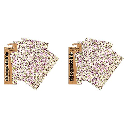 Decopatch C571O - Packung mit 3 gleichen Bögen, Papier No. 571 (grün pink Blümchen, 395 x 298 mm) 1 Pack (Packung mit 2) von Decopatch