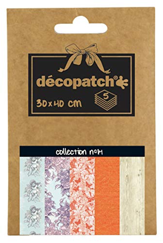Decopatch Décopatch DP014O Packung Décopocket mit 5 Papierbogen (30 x 40 cm) (gefaltet, 13 x 9,5 cm, praktisch zum Transportieren und einfach zum Verwenden) 1 Pack farbig sortiert von Décopatch