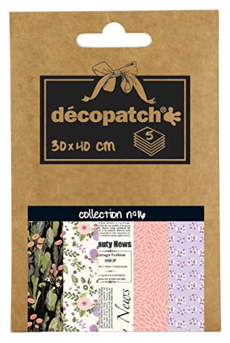 Decopatch Décopatch DP016O Packung Décopocket mit 5 Papierbogen (30 x 40 cm) (gefaltet, 13 x 9,5 cm, praktisch zum Transportieren und einfach zum Verwenden) 1 Pack farbig sortiert von Décopatch