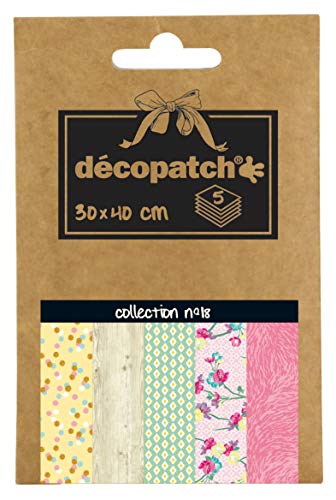 Decopatch Décopatch DP018O Packung Décopocket mit 5 Papierbogen (30 x 40 cm) (gefaltet, 13 x 9,5 cm, praktisch zum Transportieren und einfach zum Verwenden) 1 Pack farbig sortiert von décopatch