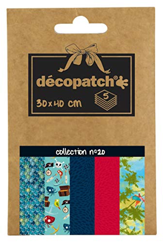 Décopatch DP020O Packung Décopocket mit 5 Papierbogen (30 x 40 cm) (gefaltet, 13 x 9,5 cm, praktisch zum Transportieren und einfach zum Verwenden) 1 Pack farbig sortiert von Decopatch