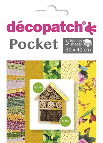 Decopatch Décopatch DP026C - Packung Déco Pocket mit 5 Blatt 30x40 cm in 5 verschiedenen Designs, praktisch und einfach zum Verwenden, ideal für Ihre Pappmachés und Bastelprojekte, 1 Pack von Décopatch