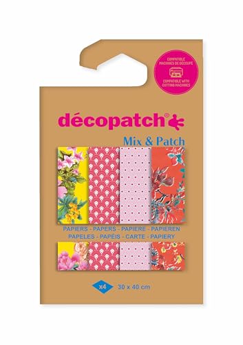 Décopatch DP046C - Packung Mix Patch mit 4 Blatt Décopatch-Papier 30x40 cm, Spaziergang durch Kyoto, gemischte Sortierung, geeignet ab 5 Jahren, 1 Pack von décopatch