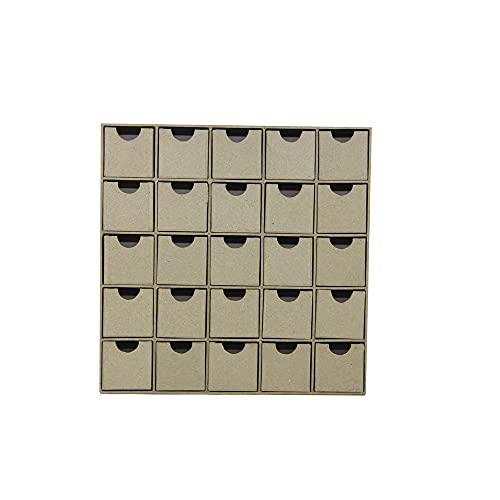 Décopatch HD018O kleine Regal mit 25 Schubladen aus Pappmaché, Adventregal, 5 x 25 x 25 cm, zum Verzieren Kartonbraun von Decopatch
