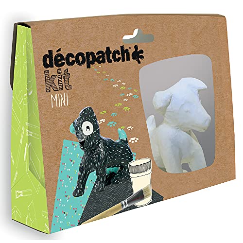 Decopatch KIT017O Bastel Set Pappmaché Hund (ideal für Kinder, 3,5 x 19 x 13,5 cm) grün, schwarz von décopatch