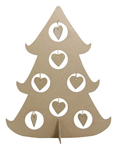 Décopatch NO015O Weihnachtsbaum mit Herzhänger aus Pappmaché, 13 x 37 x 45,5 cm, zum Verzieren, perfekt für Weihnachtsdeko, Kartonbraun, Tannenbaum Blase von Decopatch