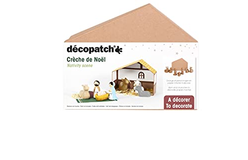 Décopatch NO053C - Weihnachtskrippe mit Figuren aus Pappmaché, für Weihnachtsdeko, einfach zum Verzieren, Kartonbraun, 1 Stück von Decopatch