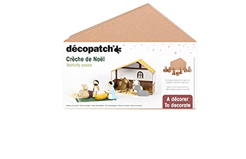 Décopatch NO053C - Weihnachtskrippe mit Figuren aus Pappmaché, für Weihnachtsdeko, einfach zum Verzieren, Kartonbraun, 1 Stück von décopatch