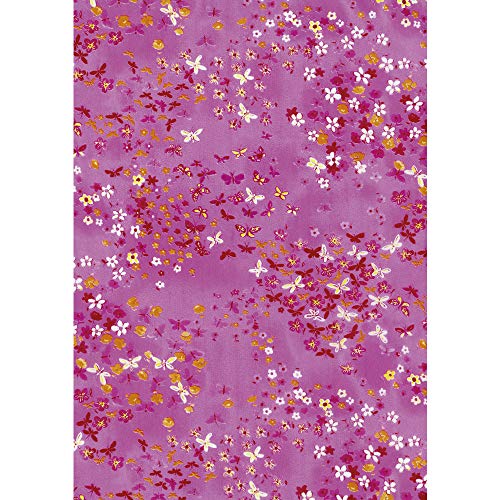 Décopatch Papier No. 505 Packung mit 20 Blätter (395 x 298 mm, ideal für Ihre Papmachés) rosa, blumen und schmetterlinge von Decopatch