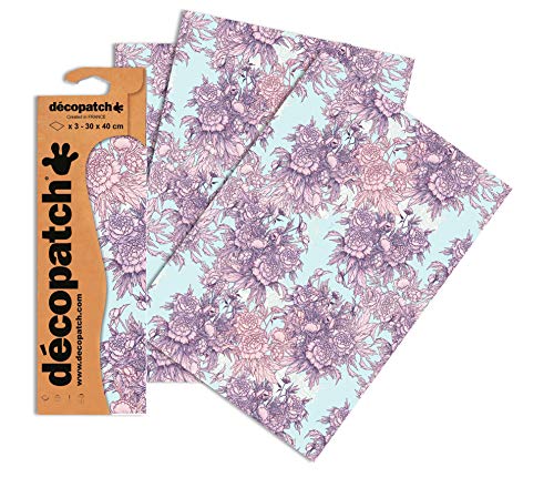 Decopatch Papier No. 760 (violett Rose Rosen, 395 x 298 mm) 3er Pack von Decopatch