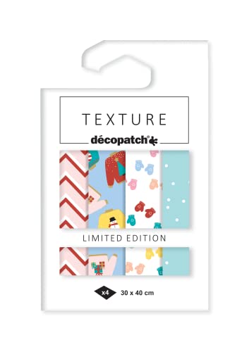 Décopatch TD875C - Packung mit 4 Bögen Texture Papier mit Metallic-Effekt, 30x40 cm, 4 Stück sortiert, Weihnachten von décopatch