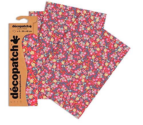 Decopatch Papier No. 751 (rot Blumenranke, 395 x 298 mm) 3er Pack von Décopatch