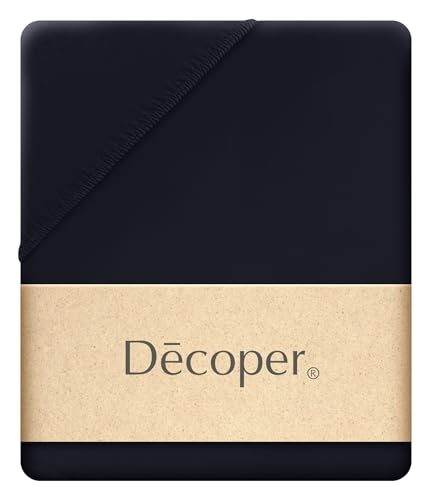 Decoper ® Mako-Feinjersey Spannbettlaken aus 100% Baumwolle | Atmungsaktiv & kuschelig weich | Oeko-Tex Zertifiziert | bis 25 cm Matratzenhöhe | 140-160 cm x 200 cm | Farbe Schwarz von Decoper