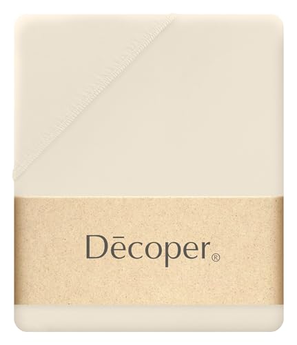 Decoper ® Mako-Feinjersey Spannbettlaken aus 100% Baumwolle | Atmungsaktiv & kuschelig weich | Oeko-Tex Zertifiziert | bis 25 cm Matratzenhöhe | 90-100 cm x 200 cm | Farbe Champagner von Decoper