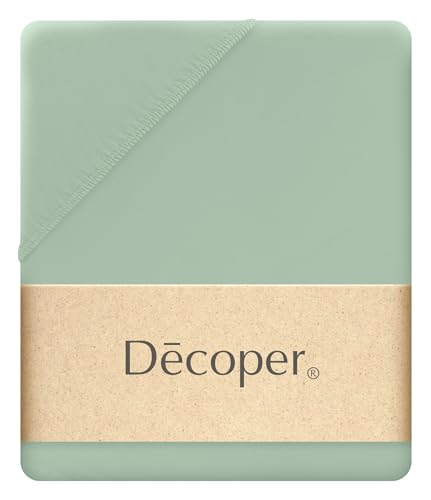 Decoper ® Mako-Feinjersey Spannbettlaken aus 100% Baumwolle | Atmungsaktiv & kuschelig weich | Oeko-Tex Zertifiziert | bis 25 cm Matratzenhöhe | 90-100 cm x 200 cm | Farbe Eukalyptus von Decoper