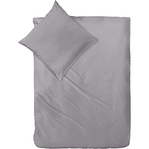 Decoper ® Mako-Satin Bettwäsche aus 100% Baumwolle | Atmungsaktiv & kuschelig weich | Farbe Graphit Grau | 2 teilig - 155 x 220 cm + 80 x 80 cm von Decoper