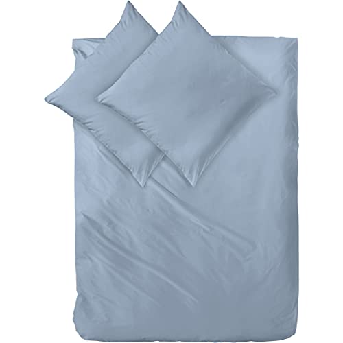 Decoper ® Mako-Satin Bettwäsche aus 100% Baumwolle | Atmungsaktiv & kuschelig weich | Farbe Rauchblau Blaue Hell | 3 teilig - 200 x 200 cm + (2X) 80 x 80 cm von Decoper