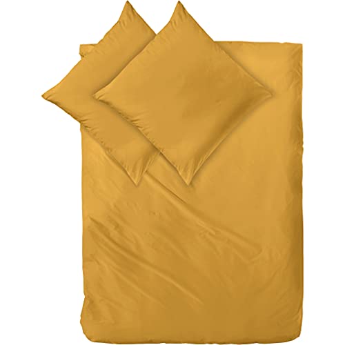 Decoper ® Mako-Satin Bettwäsche aus 100% Baumwolle | Atmungsaktiv & kuschelig weich | Farbe Senf Gelb | 3 teilig - 200 x 200 cm + (2X) 80 x 80 cm von Decoper