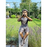 Gartenskulptur Aus Bronze - Flötenspielender Junge Kinder Bronzebrunnen von Decopunch