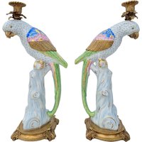 Kerzenhalter Aus Porzellan Mit Bronzeornamenten | Papageien von Decopunch