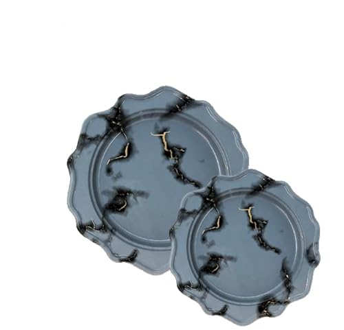 DECORLINE 48 Wiederverwendbaren Kunststofftellern – Vorspeisen/Dessertteller 2 Größen (24 x 24cm, 24 x 19cm) – Elegante Hochzeitsteller, Weihnachtsteller in Marmormuster – Mehrweg & Stabil - Grau von Decor Decorline