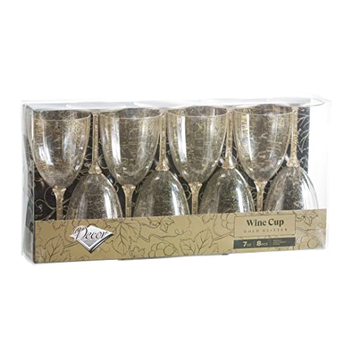 Decor Decorline - 96 Weingläser Kelch mit Stiel aus Premium-Kunststoff mit Goldglitter Wiederverwendbar Cocktailgläser für Hochzeiten & Partys, 200ml - Mehrweg & Stabil von Decor Decorline