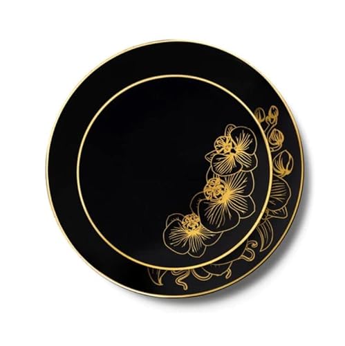 Decor Decorline Premium Mehrweg Partygeschirr set 32 Teile Orchid-Kollektion, Wiederverwendbares Teller Set 2 Größen - 16x26cm +16x 19 cm - Schwarz/Gold von Decor Decorline