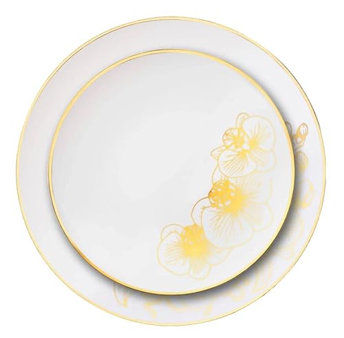 Decor Decorline Premium Mehrweg Partygeschirr set 32 Teile Orchid-Kollektion, Wiederverwendbares Teller Set 2 Größen - 16x26cm +16x 19 cm - Weiss/Gold Decor Decorline Premium Mehrweg Partygeschirr set 32 Teile Orchid-Kollektion, Wiederverwendbares Teller Set 2 Größen - 16x26cm +16x 19 cm - Weiss/Gold von Decor Decorline