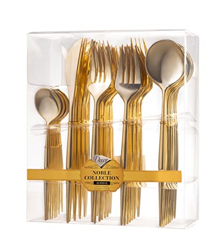 Decor Decorline - Wiederverwendbare Robust Plastikbesteckset - 40 Teilig - mit je 16 Gabeln, 8 Messern, 8 Löffel und 8 kaffee/Teelöffel - Noble Collection - Glänzendes Gold von Decor Decorline