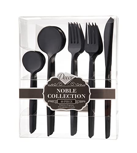 Decor Decorline - Wiederverwendbare Robust Plastikbesteckset - 40 Teilig - mit je 16 Gabeln, 8 Messern, 8 Löffel und 8 kaffee/Teelöffel - Noble Collection - Schwarz von Decor Decorline