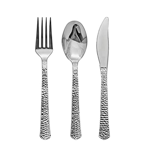 Decorline - Luxe Schwergewicht plastiek Besteckset aus Kunststoff - 180 stück- PS metallisiert, mit Hammerschlag Effekt - Silber von Decor Decorline