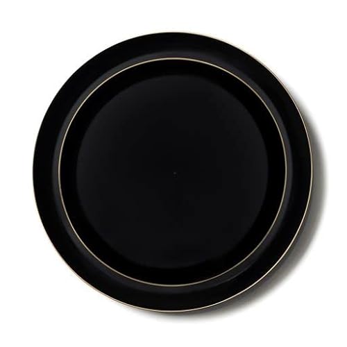 Decorline Premium Mehrweg Plastik Partygeschirr set 20 Teller Edge-Kollektion, Wiederverwendbares Teller Schwarz mit Goldenem Rand | Set 2 Größen - 10x 26cm + 10x 21cm je 10 Stück - Schwarz/Gold von Decor Decorline